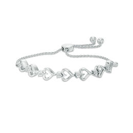 Diamond Accent Heart Bolo Bracelet in Sterling Silver - 9.5&quot;