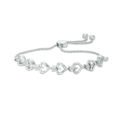 Diamond Accent Heart Bolo Bracelet in Sterling Silver - 9.5"