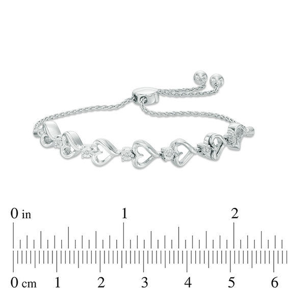 Diamond Accent Heart Bolo Bracelet in Sterling Silver - 9.5"