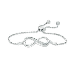 Diamond Accent Sideways Infinity Symbol Bolo Bracelet in Sterling Silver - 9.5"