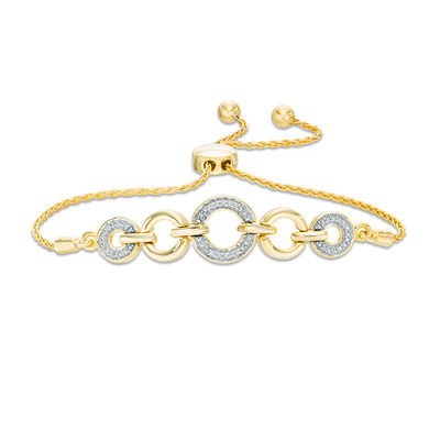 Diamond Accent Alternating Circle Bolo Bracelet in Sterling Silver with 14K Gold Plate - 9.5"