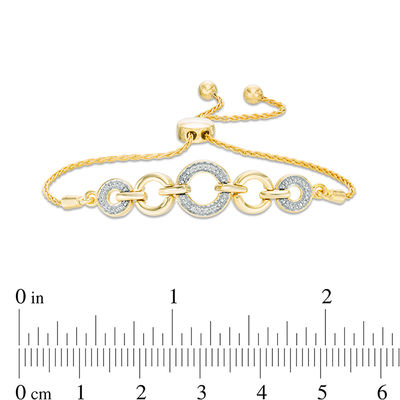 Diamond Accent Alternating Circle Bolo Bracelet in Sterling Silver with 14K Gold Plate - 9.5"