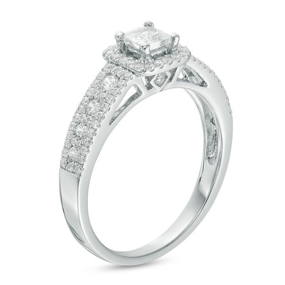 0.85 CT. T.W. Certified Canadian Princess-Cut Diamond Frame Engagement Ring in 14K White Gold (I/I1)