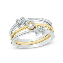Diamond Accent &quot;MOM&quot; Three Piece Stackable Ring Set in Sterling Silver and 10K Gold