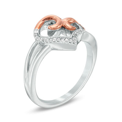 Diamond Accent Swirl Heart Ring in Sterling Silver and 10K Rose Gold