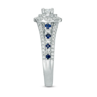 Vera Wang Love Collection 0.80 CT. T.W. Diamond and Blue Sapphire Double Frame Engagement Ring in 14K White Gold