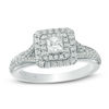 Thumbnail Image 1 of Vera Wang Love Collection 0.58 CT. T.W. Princess-Cut Diamond Double Frame Engagement Ring in 14K White Gold