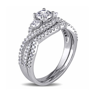 1.12 CT. T.W. Diamond Three Stone Twist Bypass Bridal Set in 14K White Gold