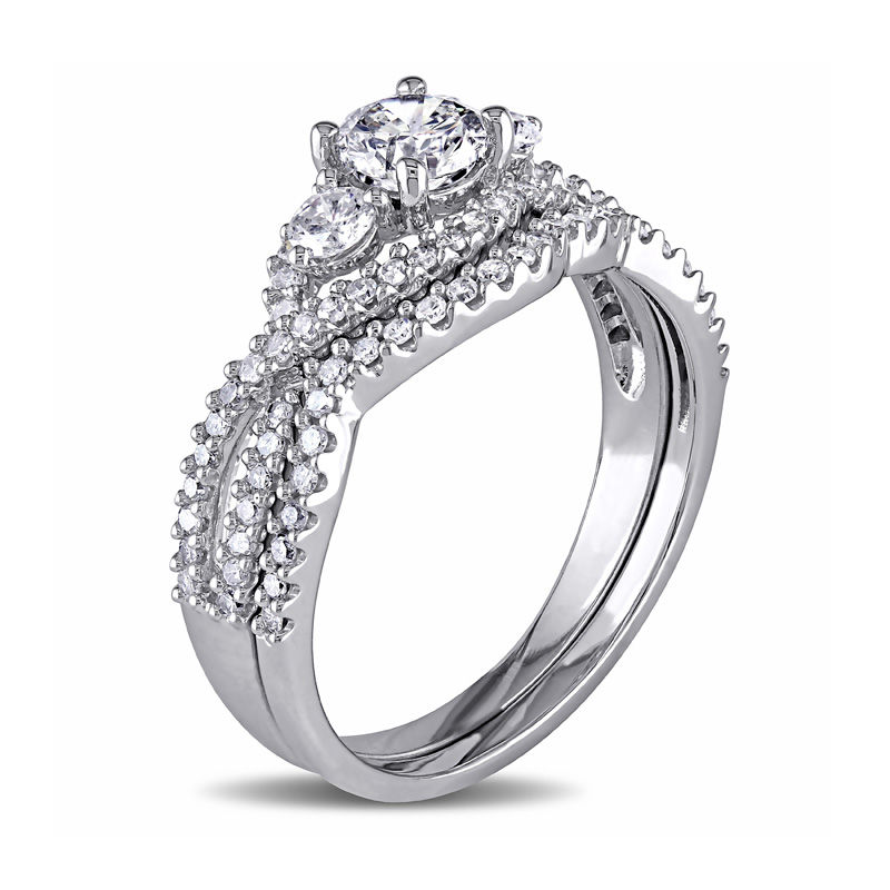 1.12 CT. T.W. Diamond Three Stone Twist Bypass Bridal Set in 14K White Gold|Peoples Jewellers