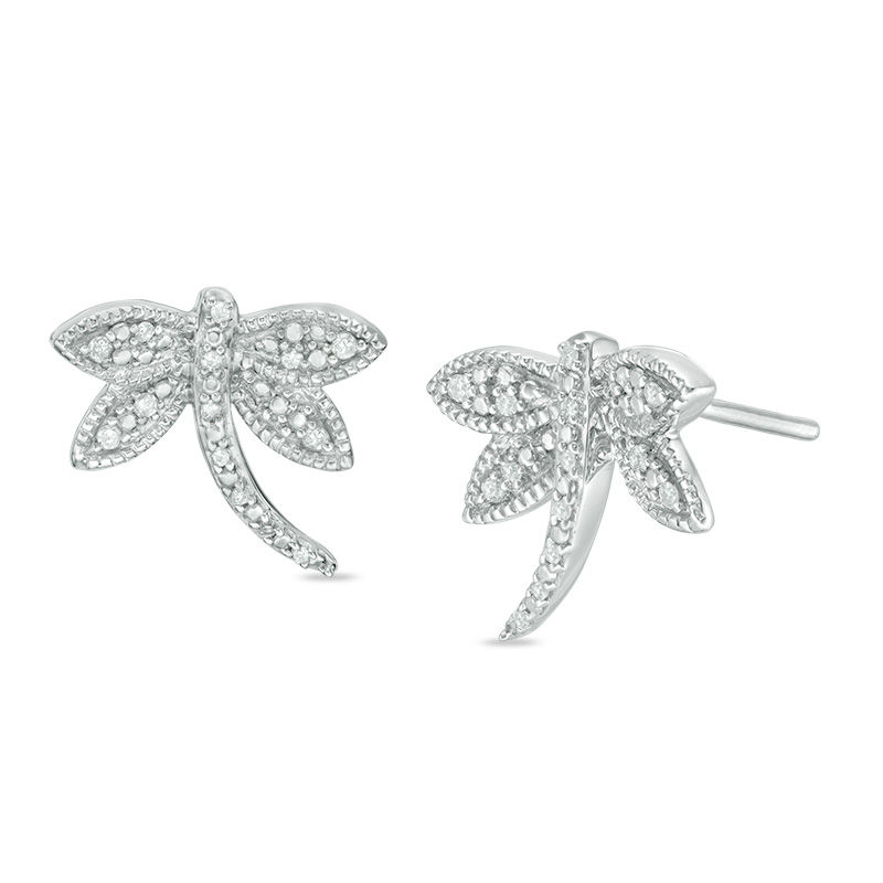 0.06 CT. T.W. Diamond Dragonfly Stud Earrings in Sterling Silver|Peoples Jewellers