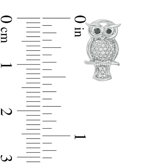 0.04 CT. T.W. Enhanced Black and White Diamond Owl Stud Earrings in Sterling Silver