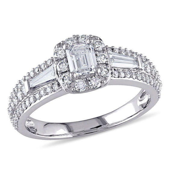 0.99 CT. T.W. Emerald-Cut Diamond Frame Engagement Ring in 14K White Gold