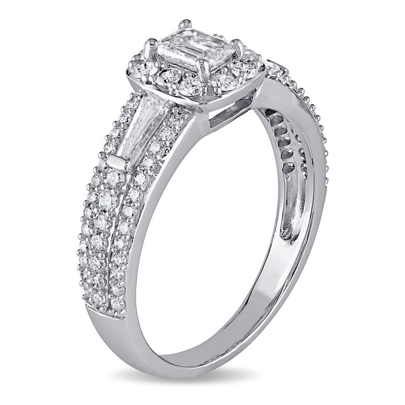 0.99 CT. T.W. Emerald-Cut Diamond Frame Engagement Ring in 14K White Gold|Peoples Jewellers