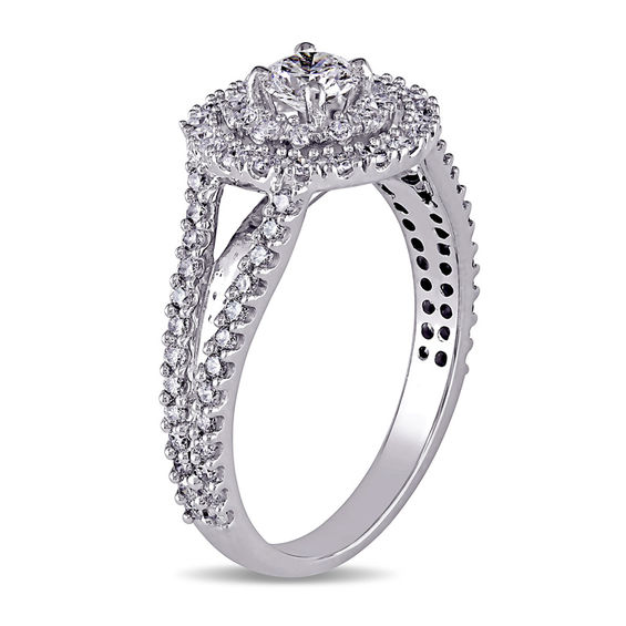 0.98 CT. T.W. Diamond Double Frame Engagement Ring in 14K White Gold