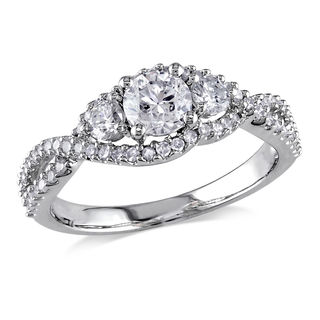 0.99 CT. T.W. Diamond Three Stone Twist Engagement Ring in 14K White Gold