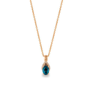 Le Vian® Deep Sea Blue Topaz™ and Diamond Accent Wishbone Pendant in 14K Strawberry Gold™