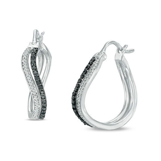 0.37 CT. T.W. Enhanced Black and White Diamond Wavy Twist Hoop Earrings in Sterling Silver