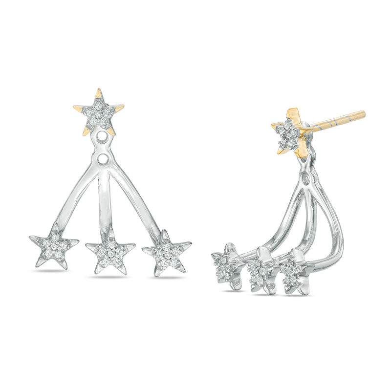 0.15 CT. T.W. Diamond Star Front/Back Earrings in Sterling Silver and 10K Gold|Peoples Jewellers