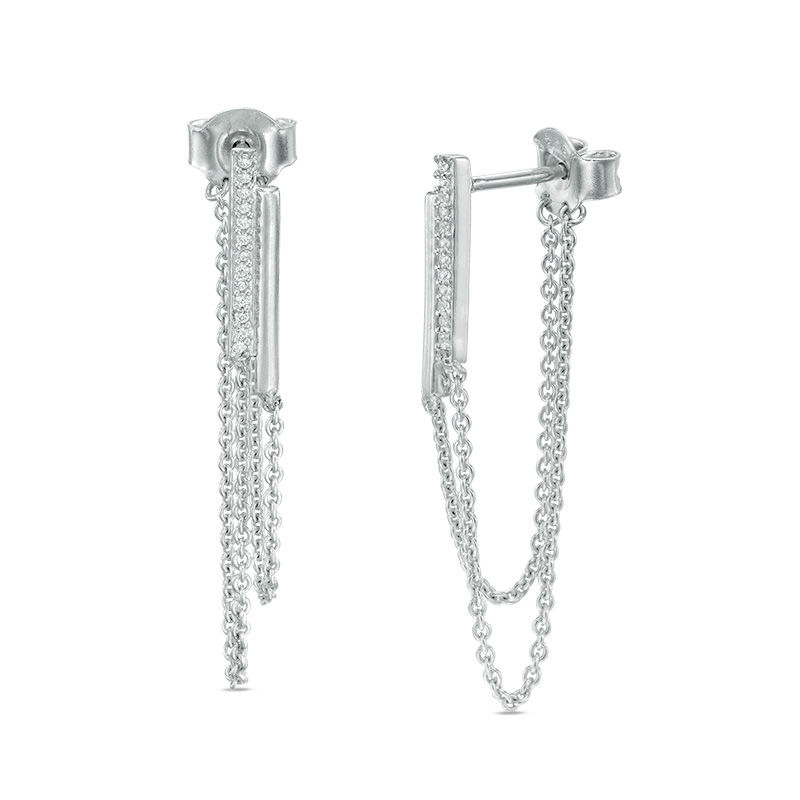 0.09 CT. T.W. Diamond Vertical Bar Two Chain Loop Drop Earrings in Sterling Silver|Peoples Jewellers