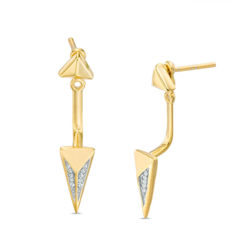 Diamond Accent Pyramid Front/Back Earrings in Sterling Silver and 14K Gold Plate|Peoples Jewellers