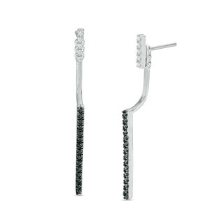 0.23 CT. T.W. Enhanced Black and White Diamond Linear Front/Back Earrings in Sterling Silver