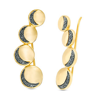 0.18 CT. T.W. Black Diamond Four Moon Crawler Earrings in Sterling Silver and 14K Gold Plate