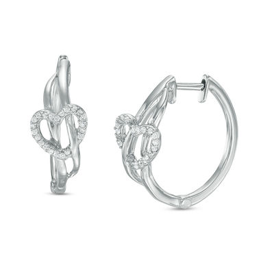 0.11 CT. T.W. Diamond Heart Woven Hoop Earrings in Sterling Silver