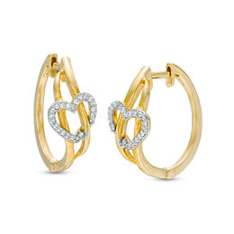 0.11 CT. T.W. Diamond Heart Woven Hoop Earrings in Sterling Silver and 14K Gold Plate