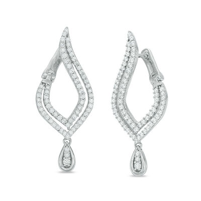 0.95 CT. T.W. Diamond Flame Drop Earrings in 10K White Gold