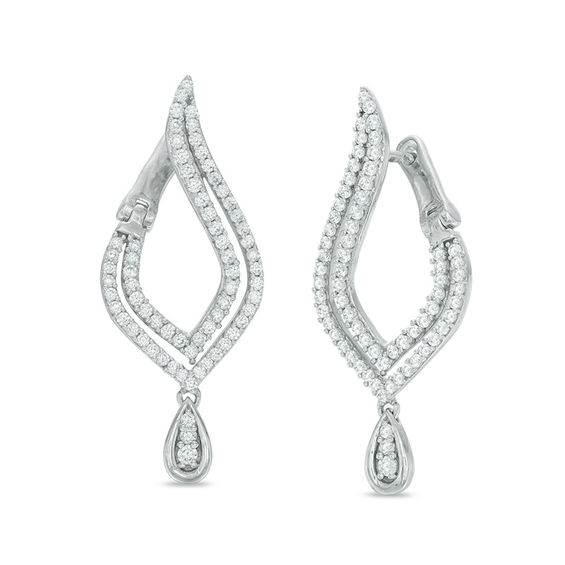 0.95 CT. T.W. Diamond Flame Drop Earrings in 10K White Gold