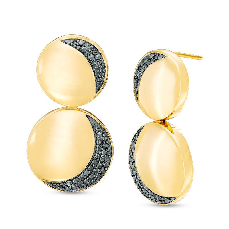 0.18 CT. T.W Black Diamond Two Moon Drop Earrings in Sterling Silver and 14K Gold Plate|Peoples Jewellers
