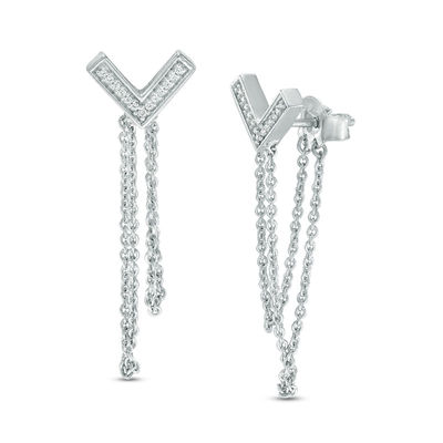 Diamond Accent Chevron Two Chain Loop Drop Earrings in Sterling Silver