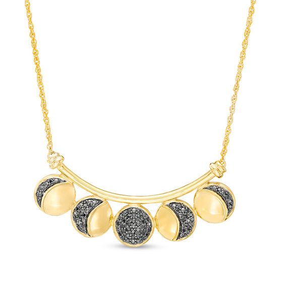 0.30 CT. T.W Black Diamond Moon Phase Curved Bar Necklace in Sterling Silver and 14K Gold Plate - 17"