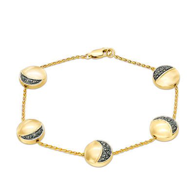 0.11 CT. T.W. Black Diamond Moon Phase Station Bracelet in Sterling Silver and 14K Gold Plate