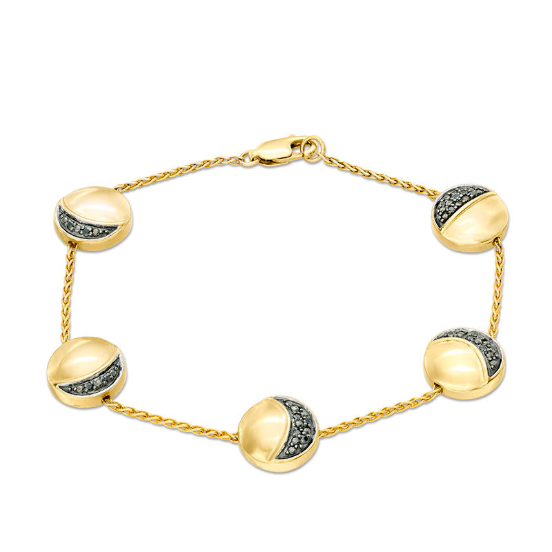 0.11 CT. T.W. Black Diamond Moon Phase Station Bracelet in Sterling Silver and 14K Gold Plate|Peoples Jewellers