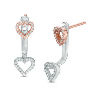 0.18 CT. T.W. Diamond Heart Front/Back Earrings in 10K Two-Tone Gold