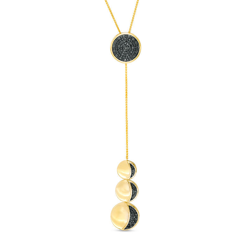 0.23 CT. T.W. Black Diamond Three Moon Lariat Necklace in Sterling Silver and 14K Gold Plate - 38"|Peoples Jewellers