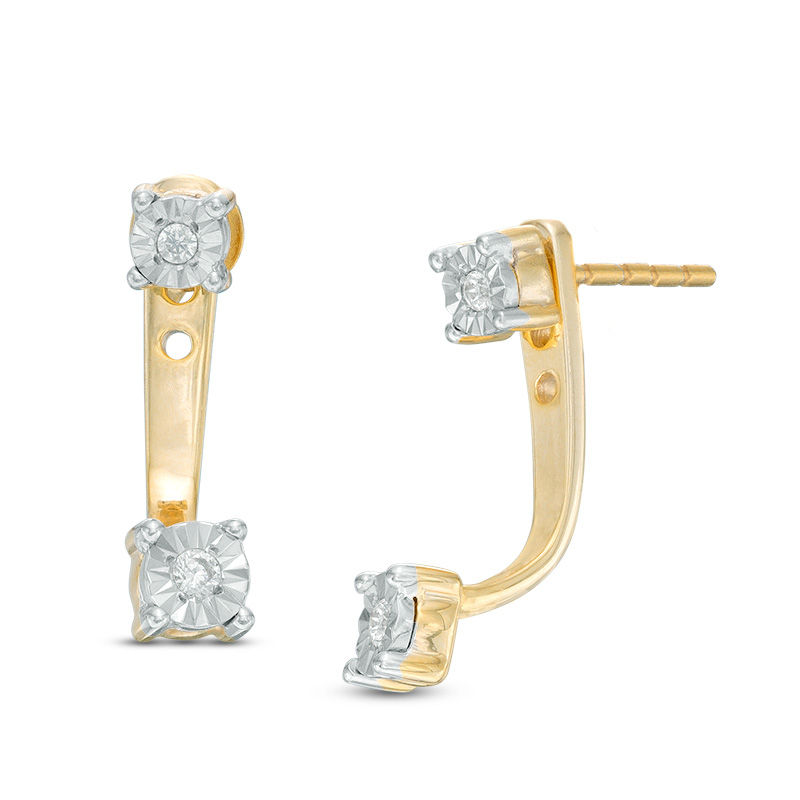 Diamond Accent Front/Back Earrings in Sterling Silver and 14K Gold Plate|Peoples Jewellers
