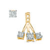 Thumbnail Image 1 of 0.09 CT. T.W. Diamond Fan Front/Back Earrings in Sterling Silver and 14K Gold Plate