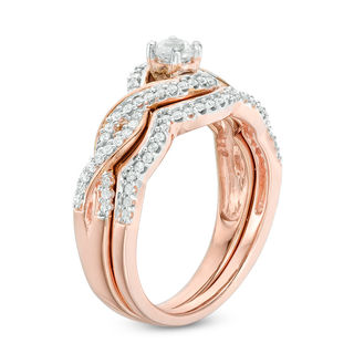 0.45 CT. T.W. Diamond Bypass Frame Twist Bridal Set in 10K Rose Gold