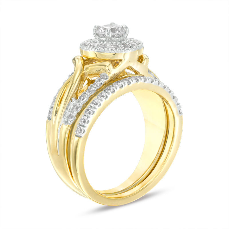 0.95 CT. T.W. Diamond Frame Twist Split Shank Vintage-Style Bridal Set in 10K Gold|Peoples Jewellers