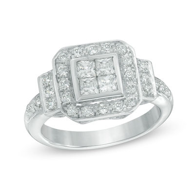 0.95 CT. T.W. Quad Princess-Cut Diamond Frame Collar Engagement Ring in 10K White Gold