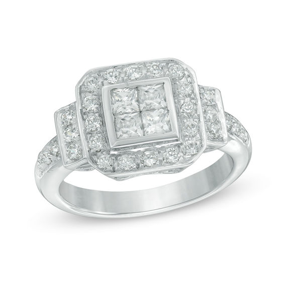 0.95 CT. T.W. Quad Princess-Cut Diamond Frame Collar Engagement Ring in 10K White Gold