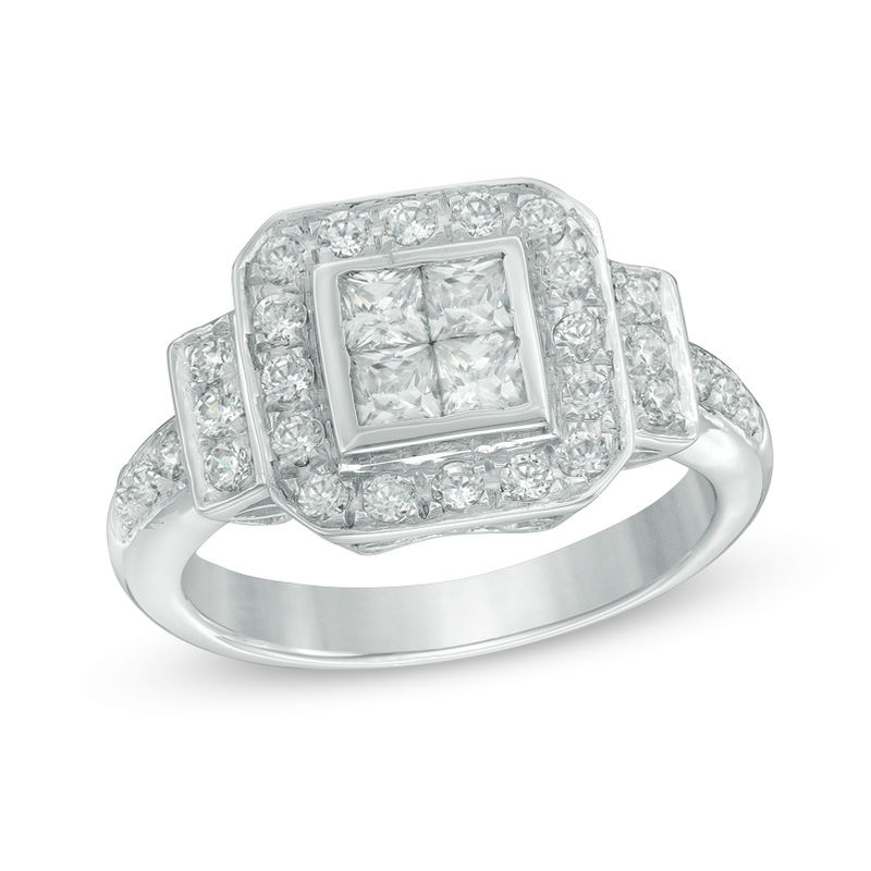0.95 CT. T.W. Quad Princess-Cut Diamond Frame Collar Engagement Ring in 10K White Gold|Peoples Jewellers