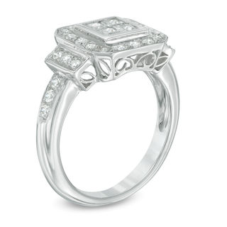 0.95 CT. T.W. Quad Princess-Cut Diamond Frame Collar Engagement Ring in 10K White Gold