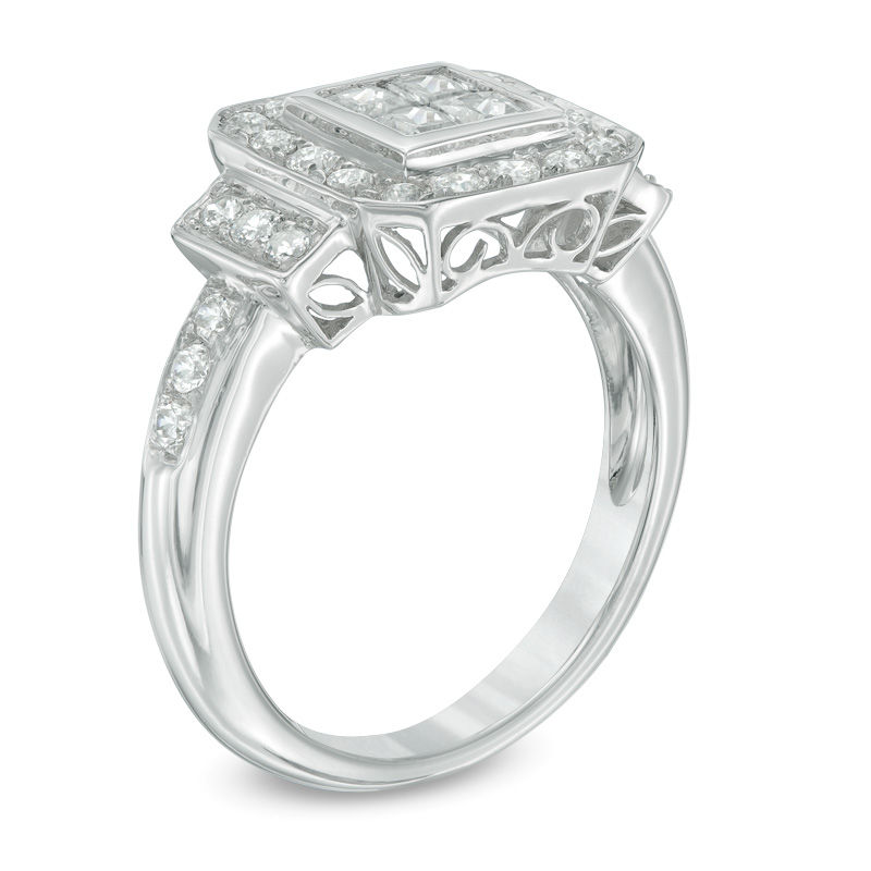 0.95 CT. T.W. Quad Princess-Cut Diamond Frame Collar Engagement Ring in 10K White Gold|Peoples Jewellers