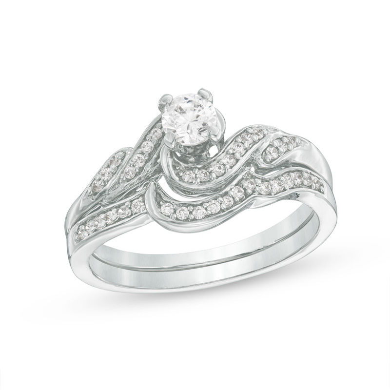 0.30 CT. T.W. Diamond Bypass Bridal Set in Sterling Silver|Peoples Jewellers