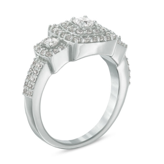 0.95 CT. T.W. Princess-Cut Diamond Three Stone Frame Ring in 10K White Gold