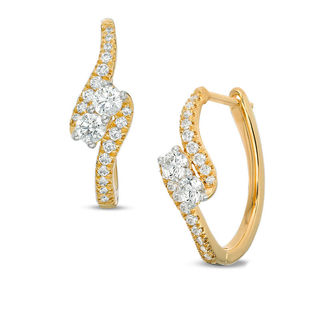 Ever Us™ CT. T.W. Two-Stone Diamond Bypass Hoop Earrings in 14K Gold