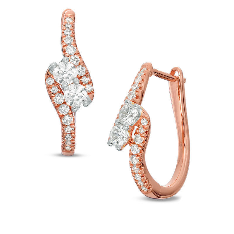 Ever Us™ 0.60 CT. T.W. Two-Stone Diamond Bypass Hoop Earrings in 14K Rose Gold|Peoples Jewellers